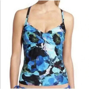 Athleta Swim Top Size 34 B/C‎ Women’s Mystique Twister Tank Tankini Floral Blue